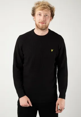 Lyle & Scott Jet Black Grid Knit Crew Neck Pullover