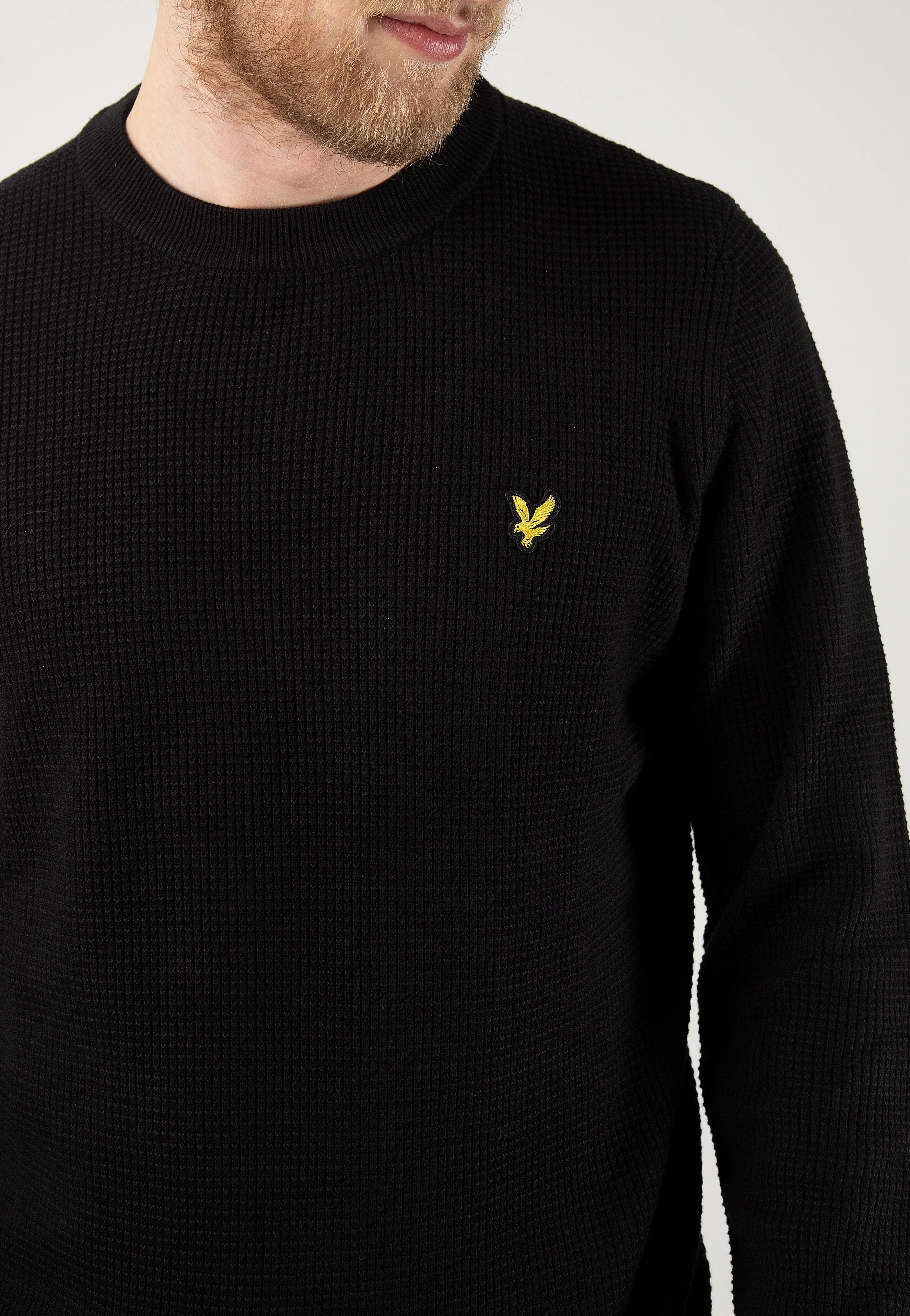 Lyle & Scott Jet Black Grid Knit Crew Neck Pullover