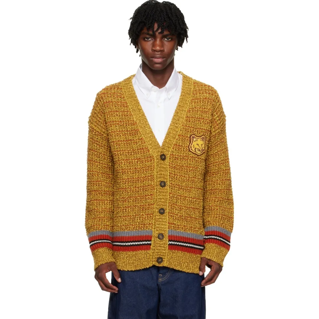 MAISON KITSUNE Khaki Wool Striped Unisex Jacket