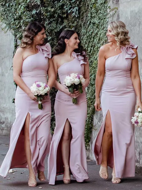 Mermaid Bridesmaid Dresses Online Long Side Slit One-shoulder Elegant.