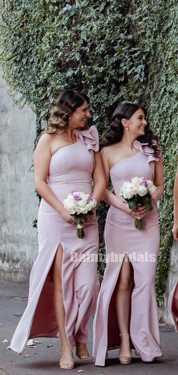 Mermaid Bridesmaid Dresses Online Long Side Slit One-shoulder Elegant.