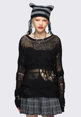 Minga London Black Distressed Knit Jumper