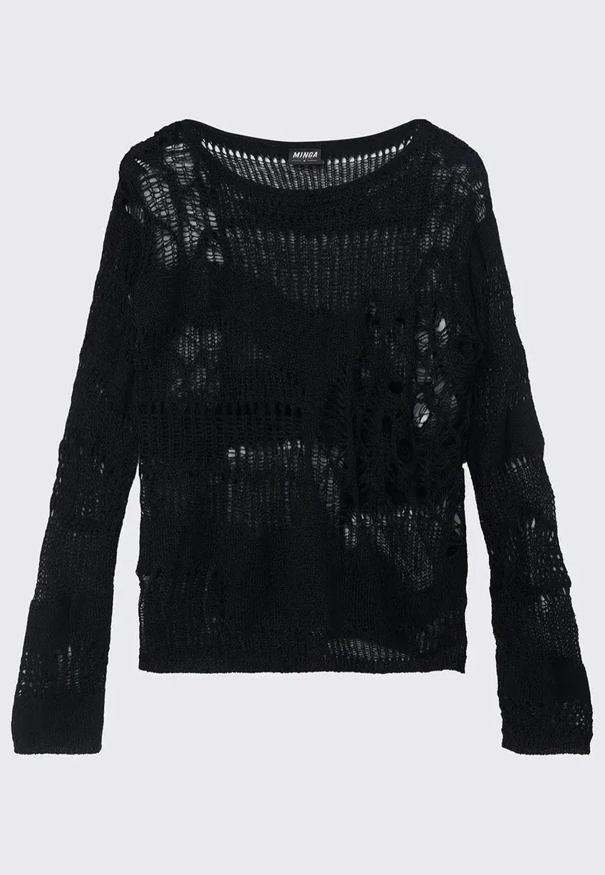 Minga London Black Distressed Knit Jumper