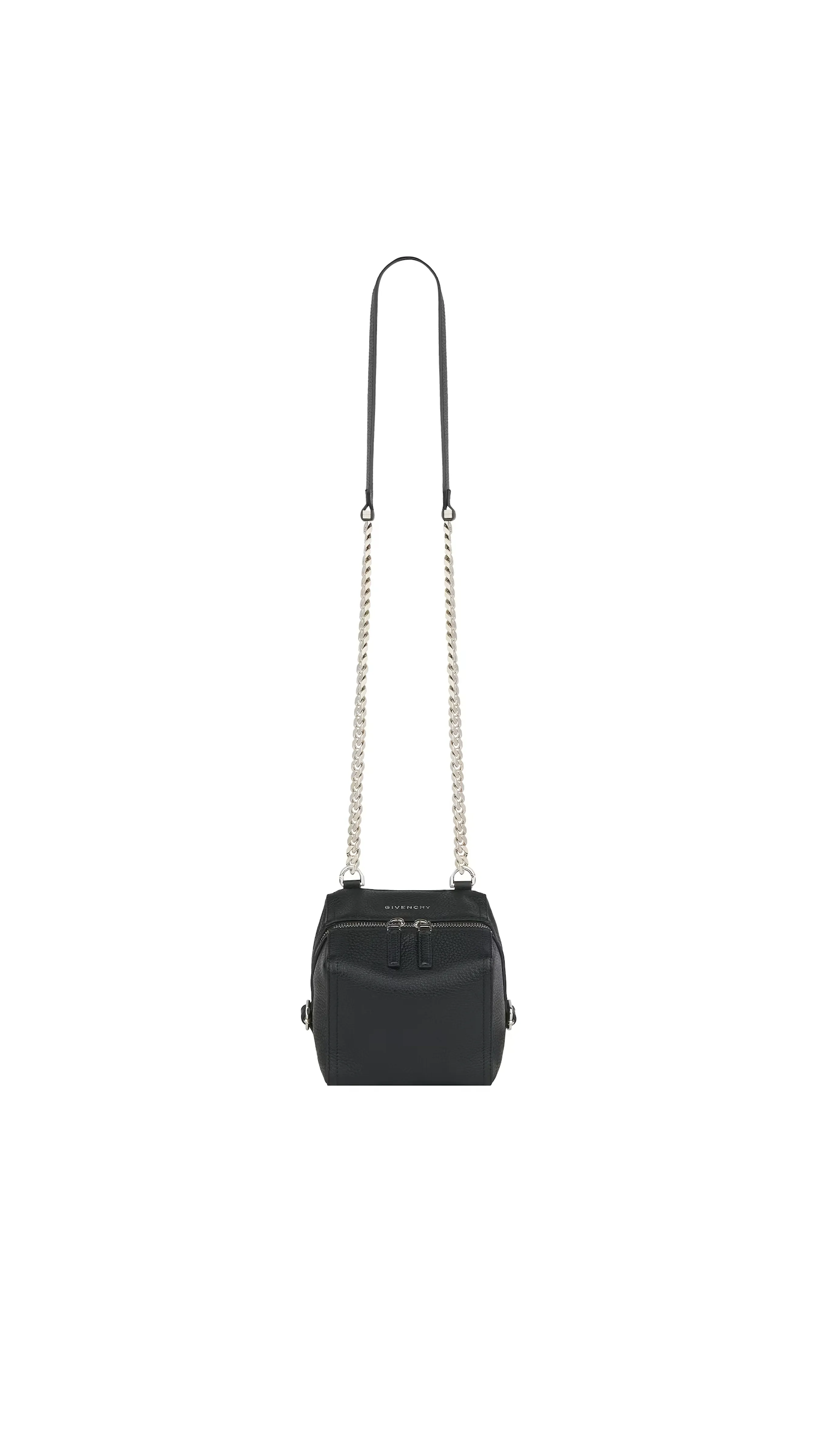 Black Mini Pandora Bag In Grained Leather With Chain