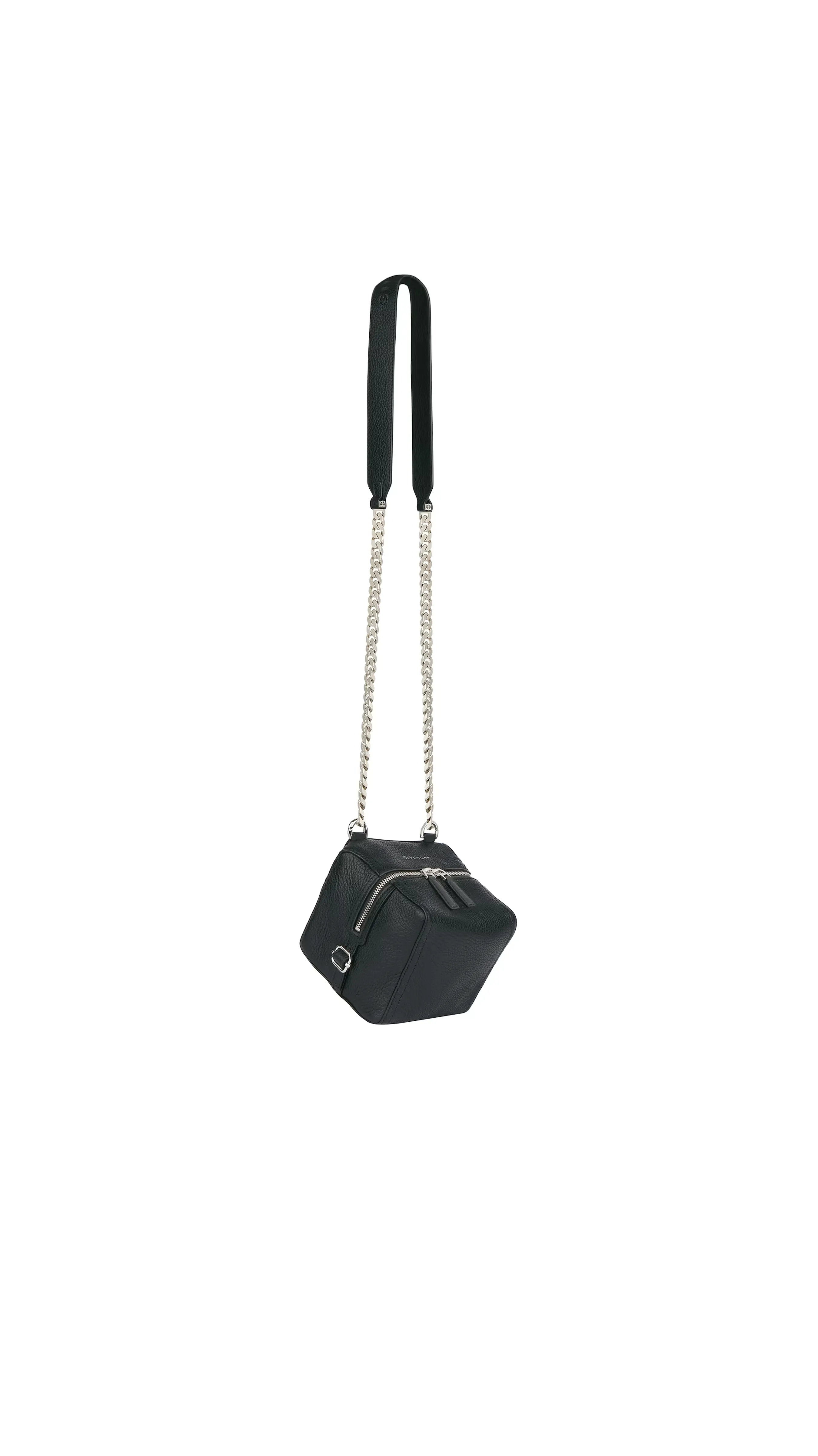 Black Mini Pandora Bag In Grained Leather With Chain