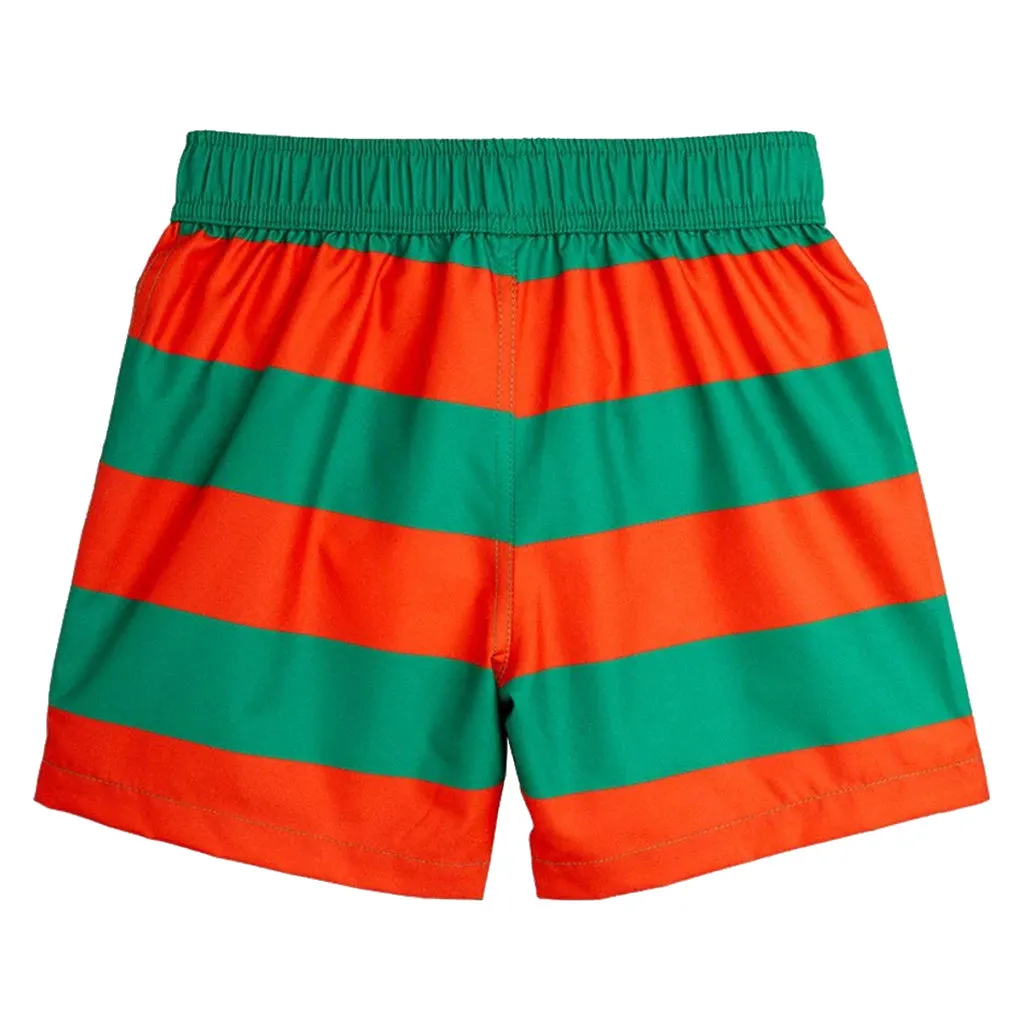 Mini Rodini Green Red Stripes Child Swim Shorts