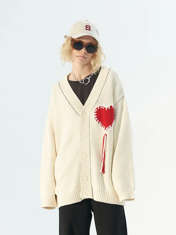 MODITEC Heart Unisex Blended Fabrics Tassel Street Style Oversized Sweater