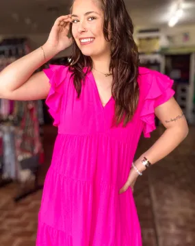 Molly Hot Pink Dress with Flutter Sleeves