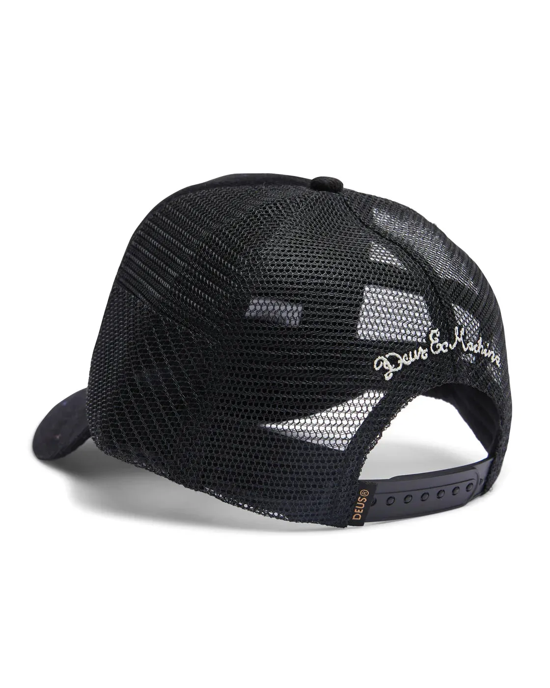 Mosey Trucker Deus Cap Black could be rewritten as Casual Black Trucker Hat by Deus Ex Machina.