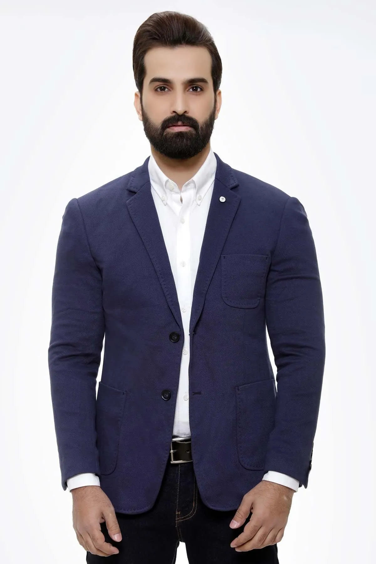 Navy Casual Coat with 2 Button Slim Fit