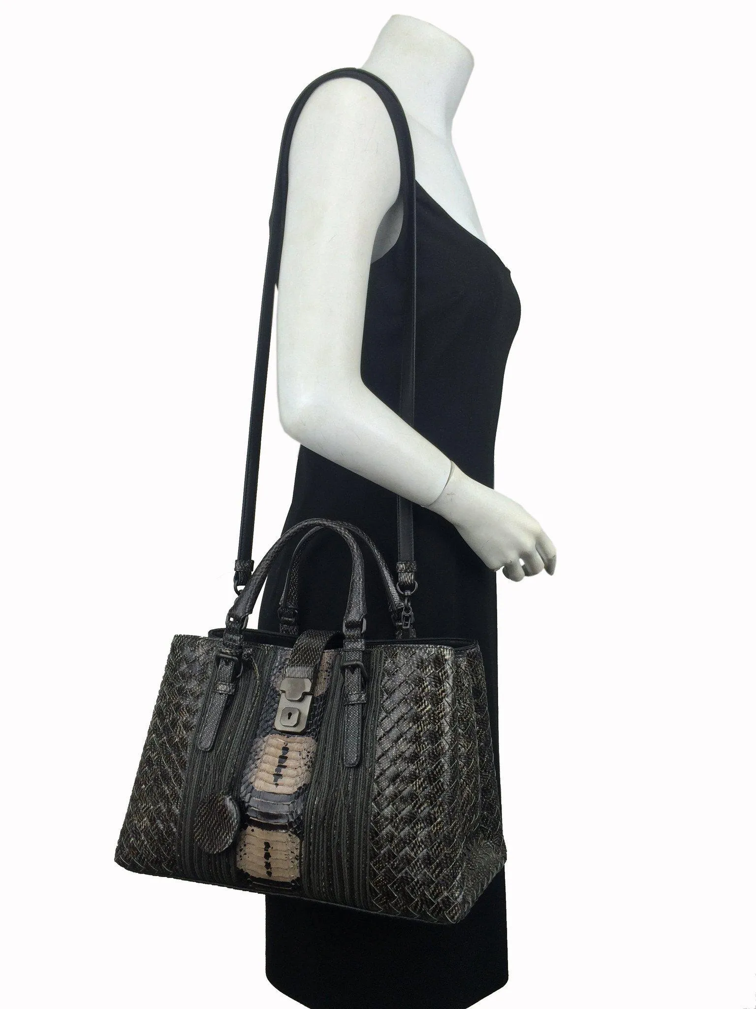 New Bottega Veneta Small Roma Bag with Intrecciato Snakeskin Pattern