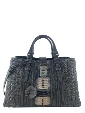 New Bottega Veneta Small Roma Bag with Intrecciato Snakeskin Pattern