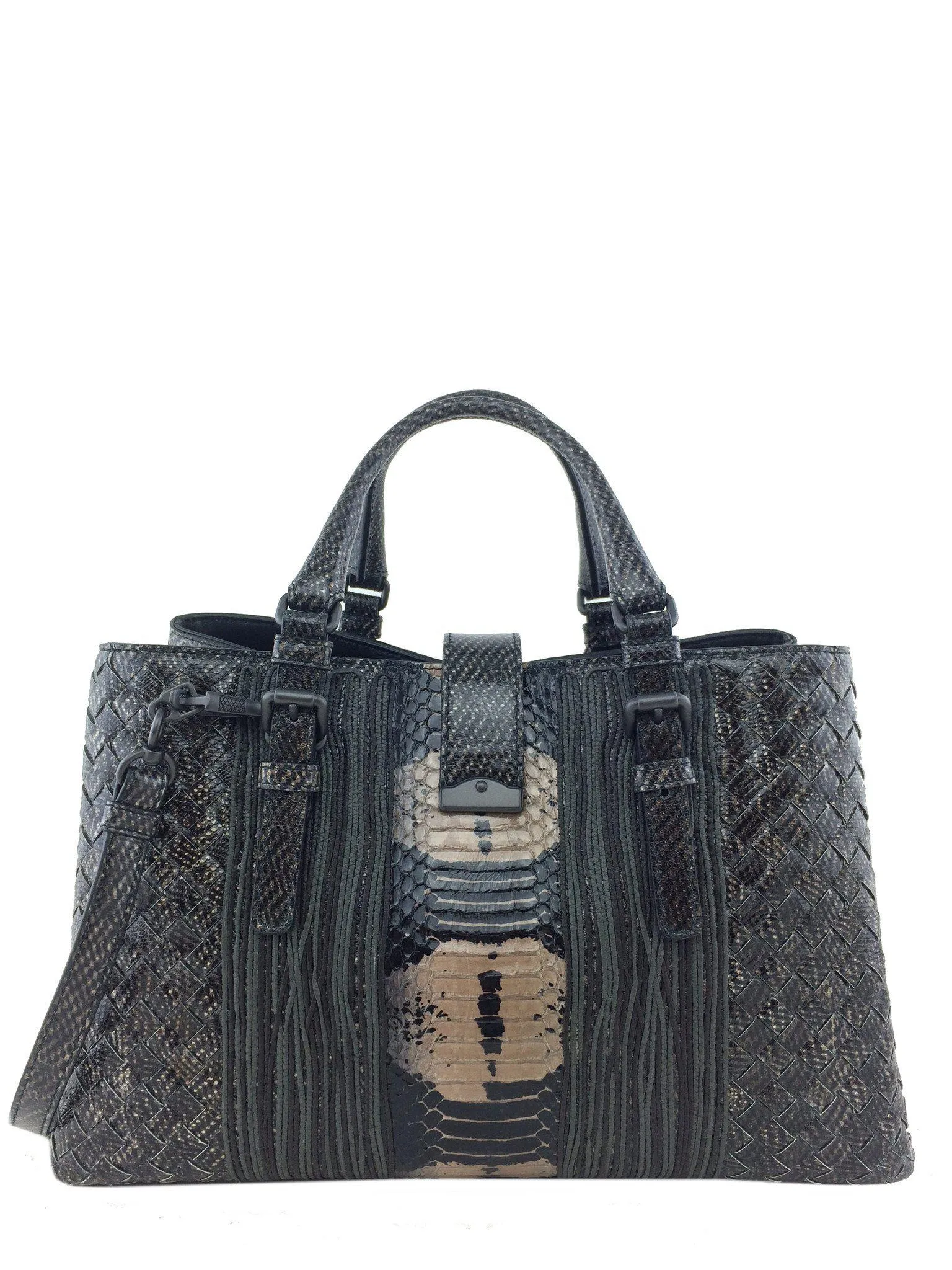 New Bottega Veneta Small Roma Bag with Intrecciato Snakeskin Pattern