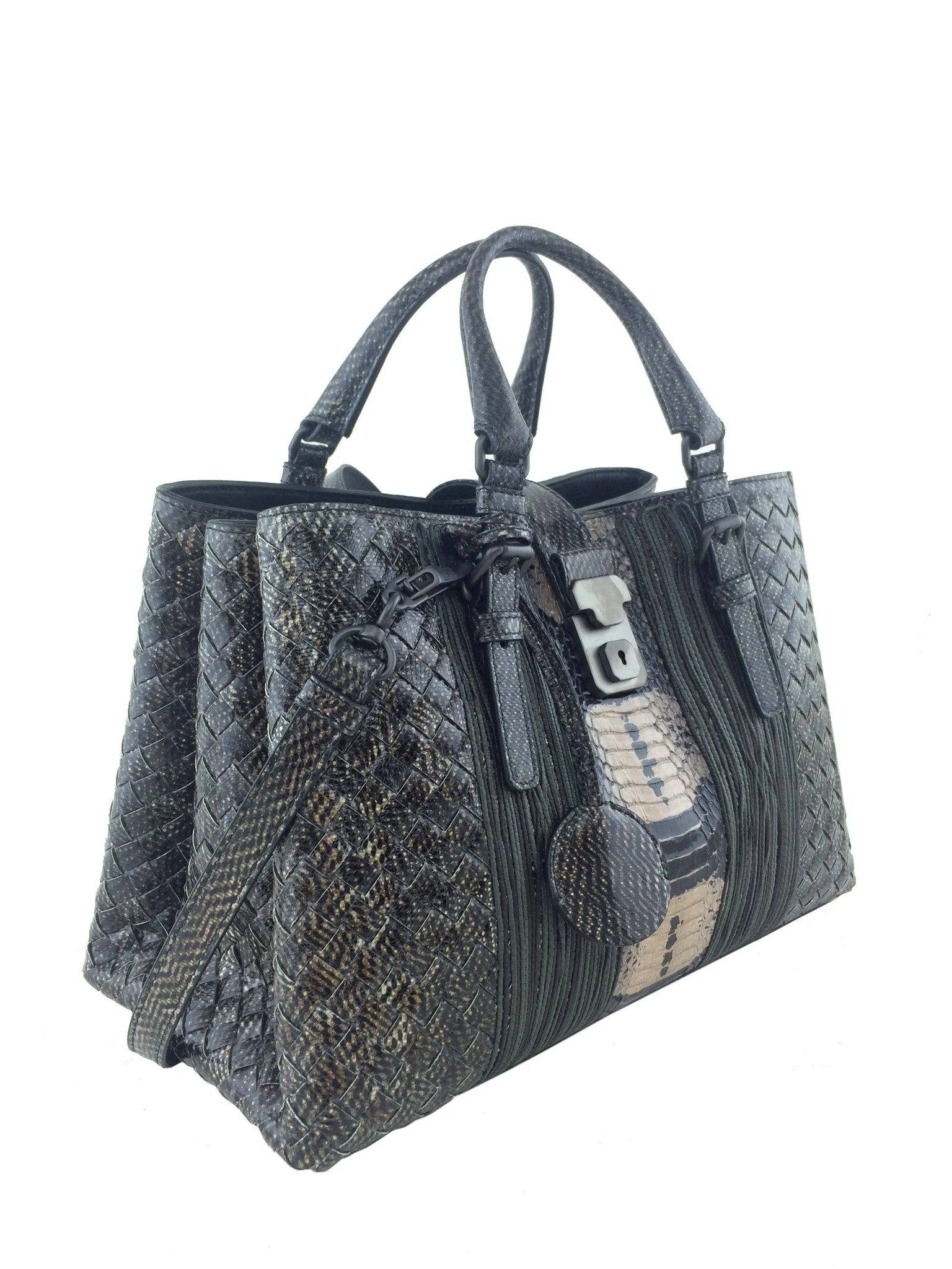 New Bottega Veneta Small Roma Bag with Intrecciato Snakeskin Pattern