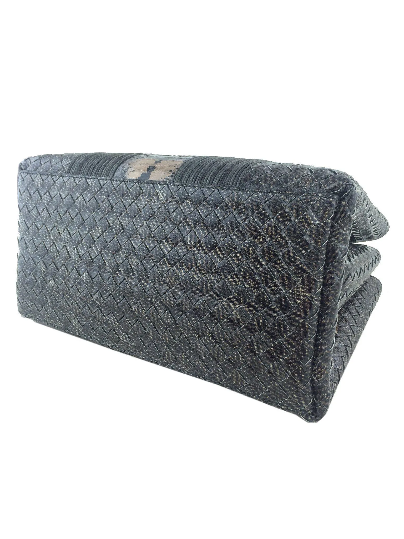 New Bottega Veneta Small Roma Bag with Intrecciato Snakeskin Pattern