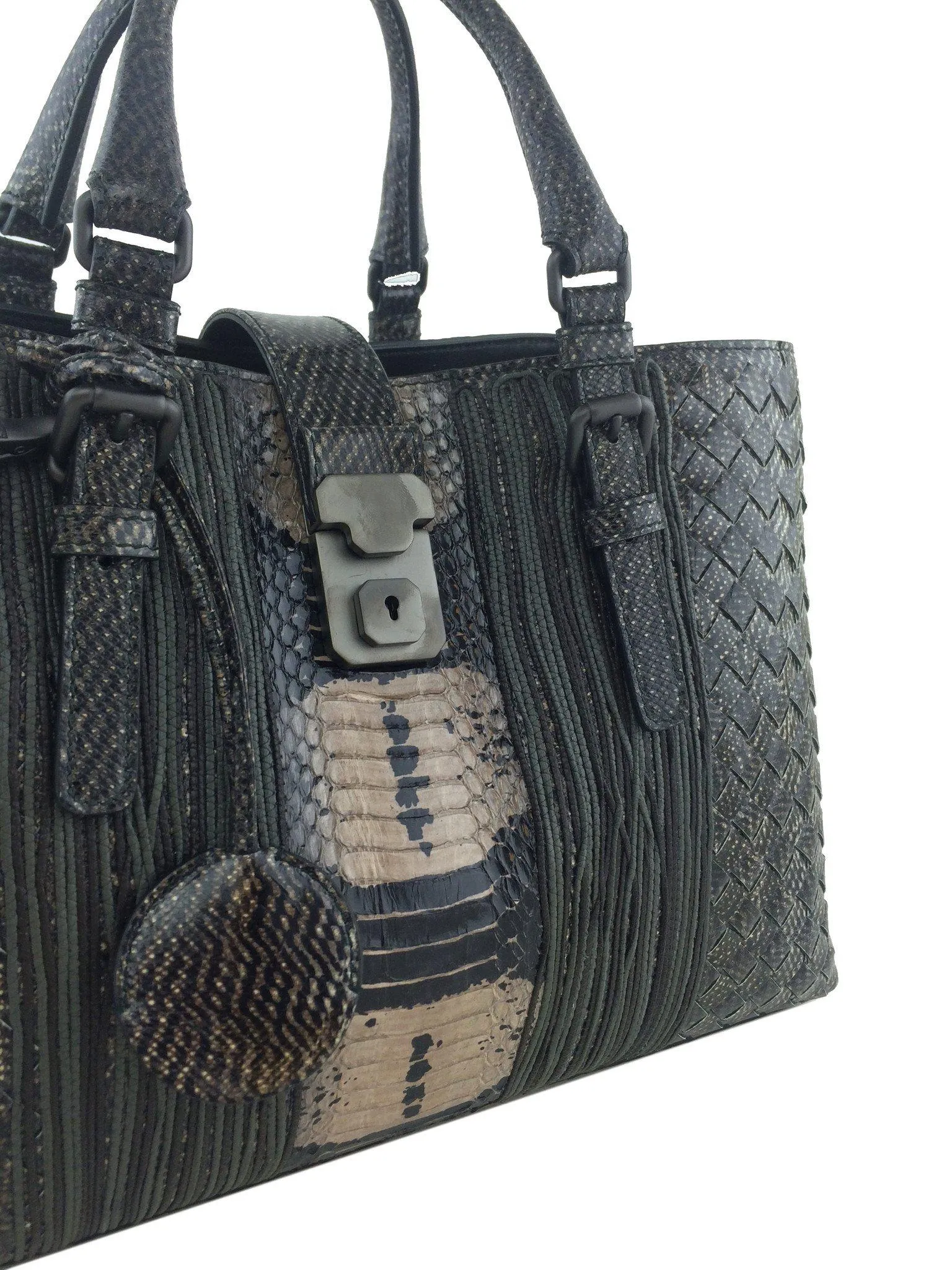 New Bottega Veneta Small Roma Bag with Intrecciato Snakeskin Pattern