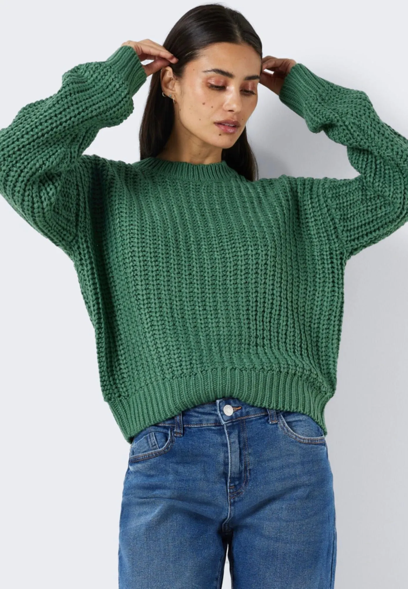 Noisy May Charlie O Neck Foliage Green Pullover