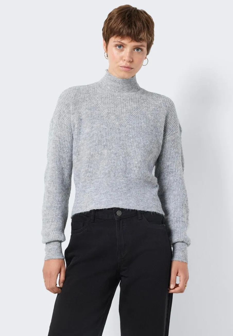 Noisy May - Ella High Neck Crop Pullover - Medium Grey Melange