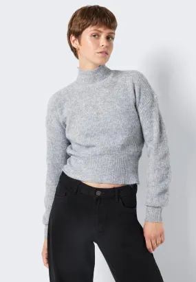 Noisy May - Ella High Neck Crop Pullover - Medium Grey Melange