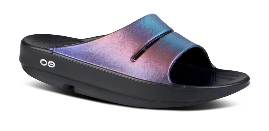 Oofos Women's Ooahh Luxe Slide Sandals in Midnight Spectre Color