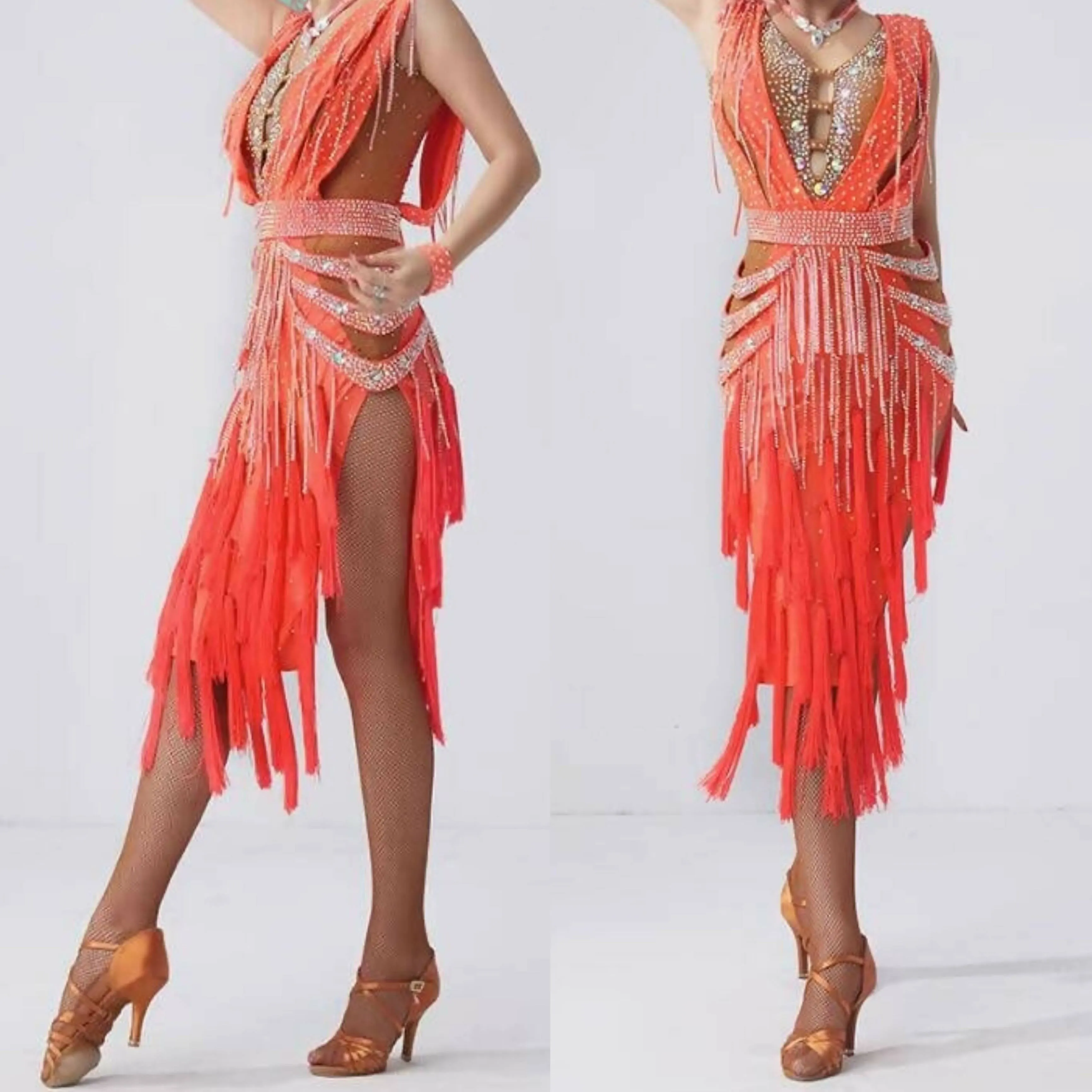 Orange Fringe Latin Dress | Style 2060