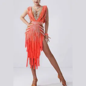 Orange Fringe Latin Dress | Style 2060