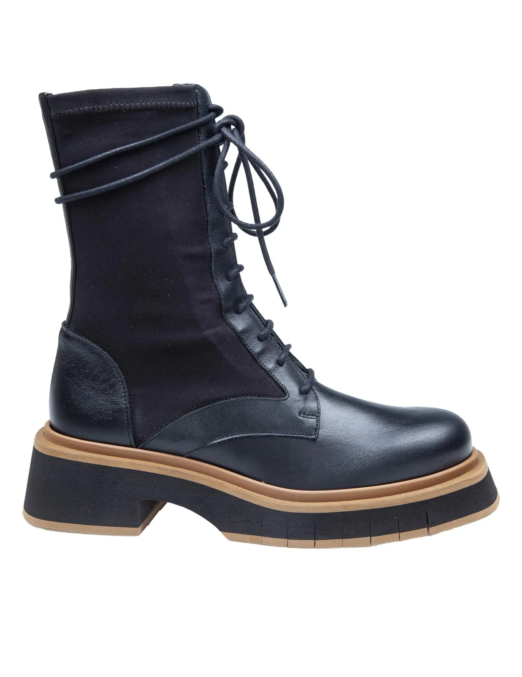 Paloma Barcelo Black Leather Stretch Fabric Ankle Boots