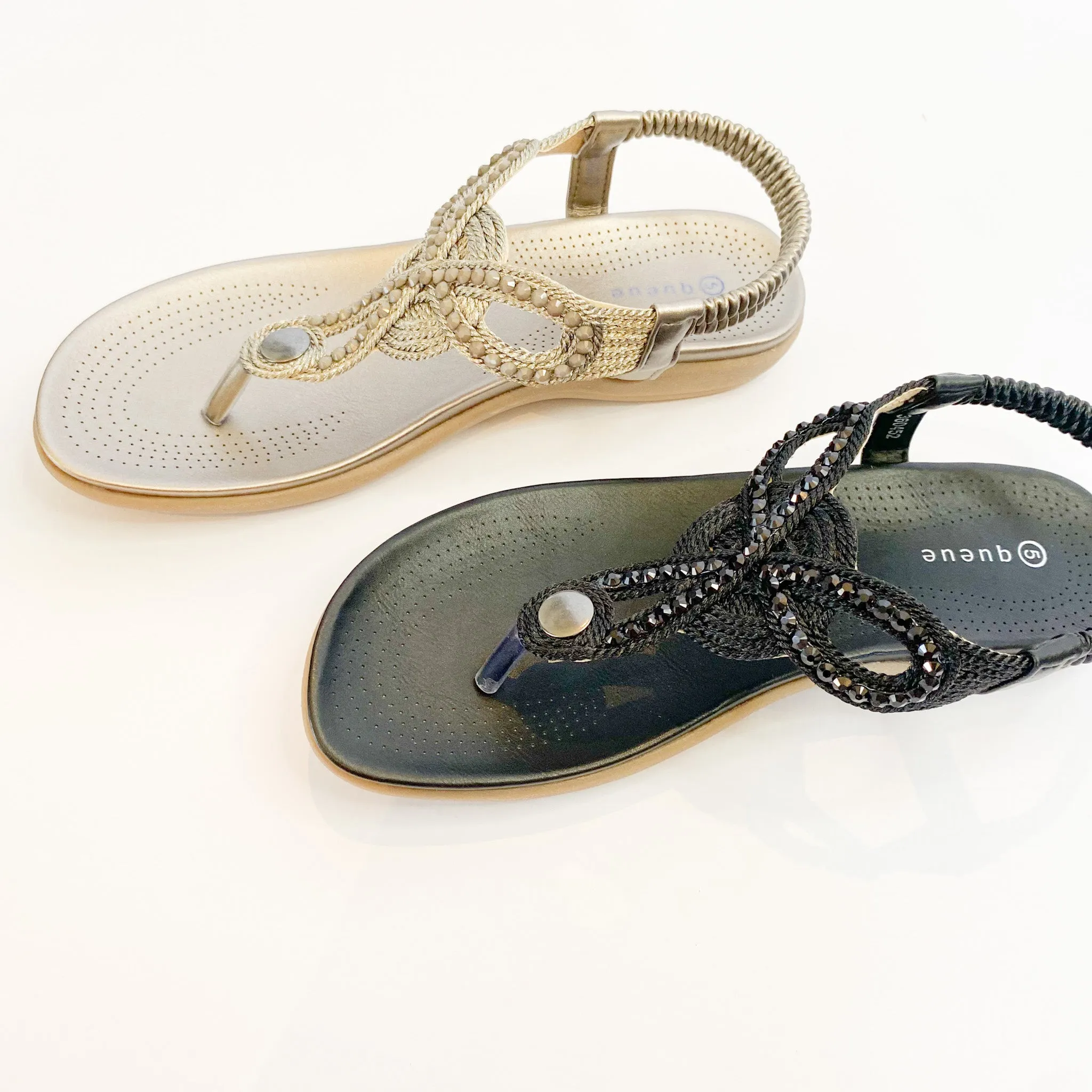 Pewter Beaded Toe Thong Sandals.