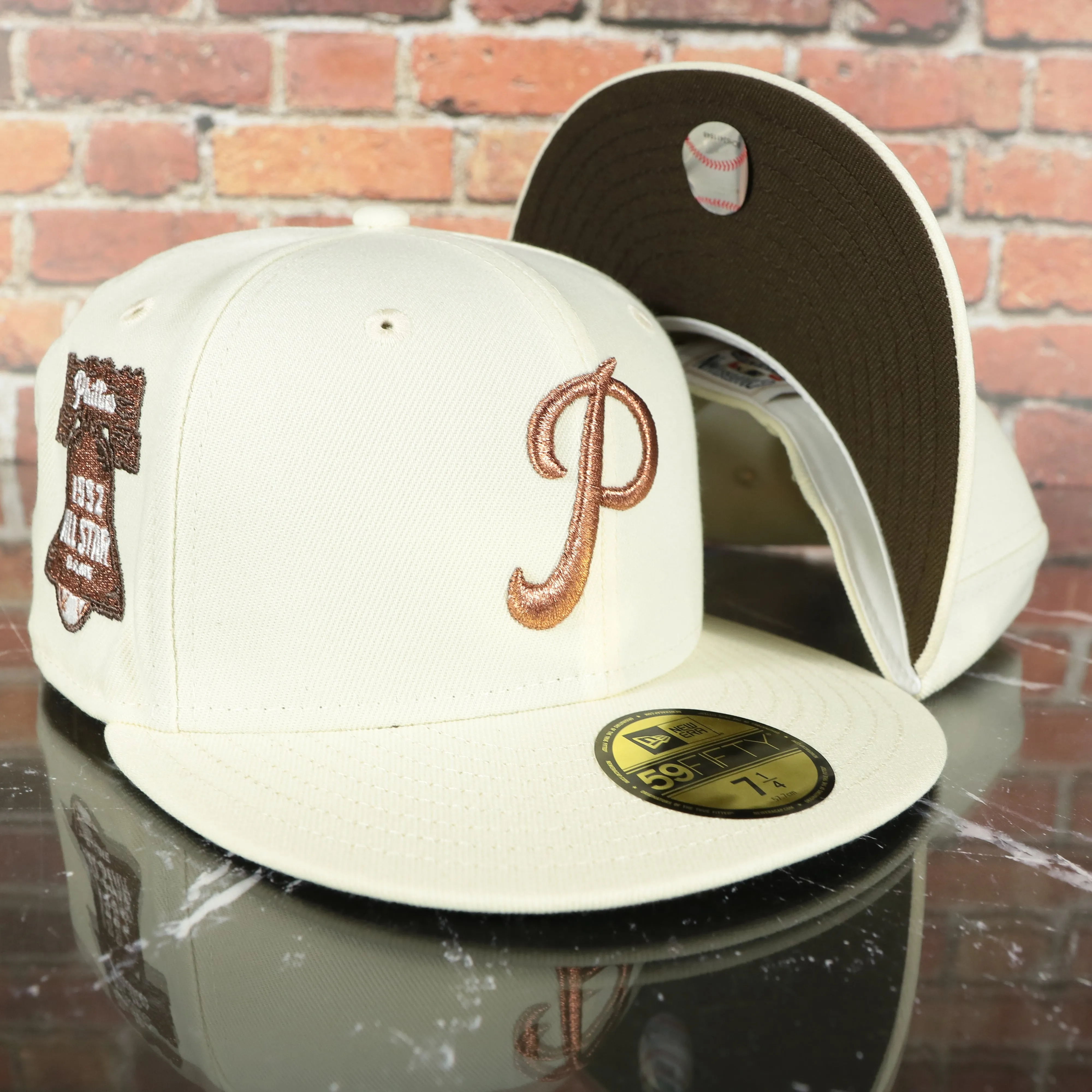 Philadelphia Phillies Cooperstown 1952 All Star Game Side Patch Walnut UV 59Fifty Fitted Cap | Milk With Coffee Hoagie Pack can 