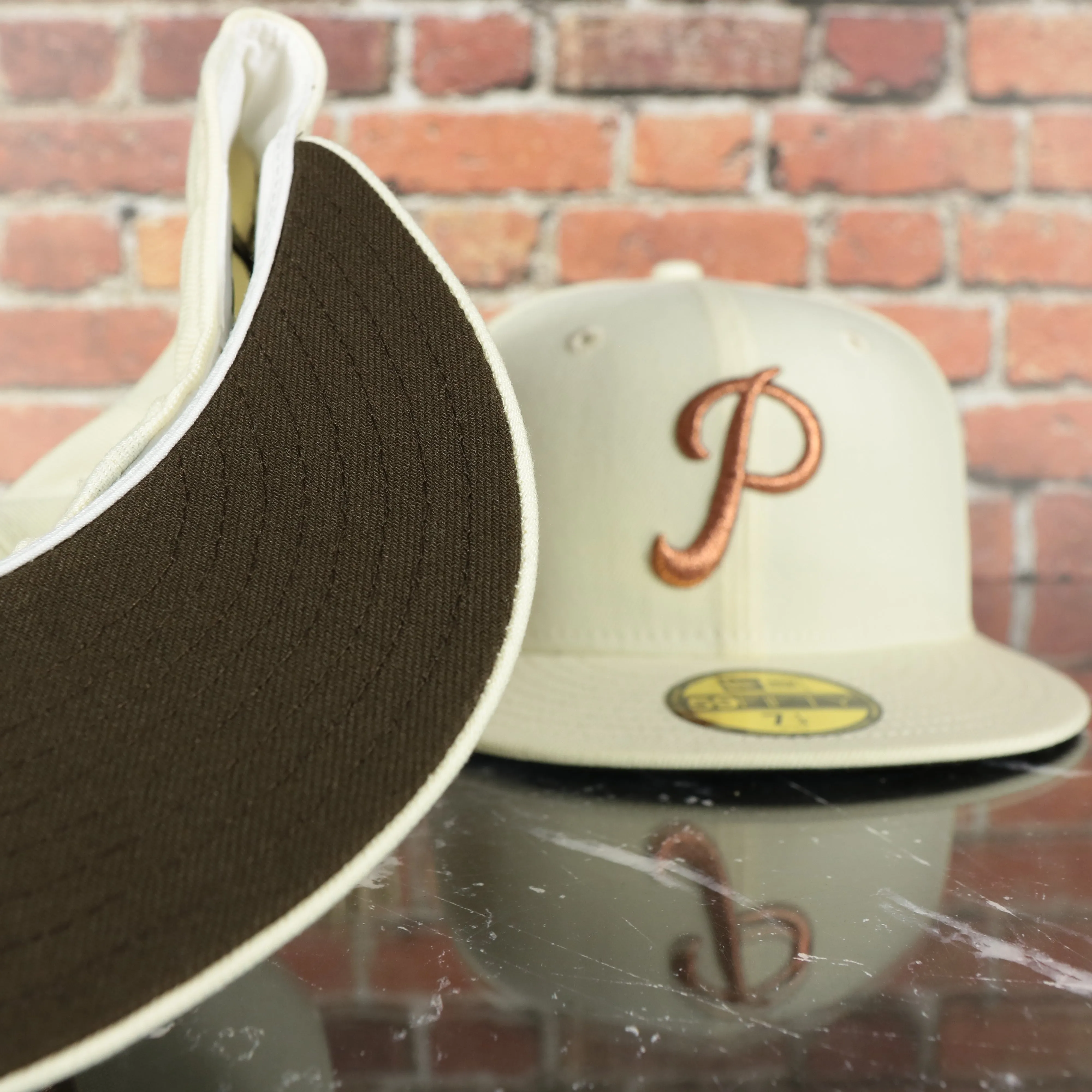 Philadelphia Phillies Cooperstown 1952 All Star Game Side Patch Walnut UV 59Fifty Fitted Cap | Milk With Coffee Hoagie Pack can 