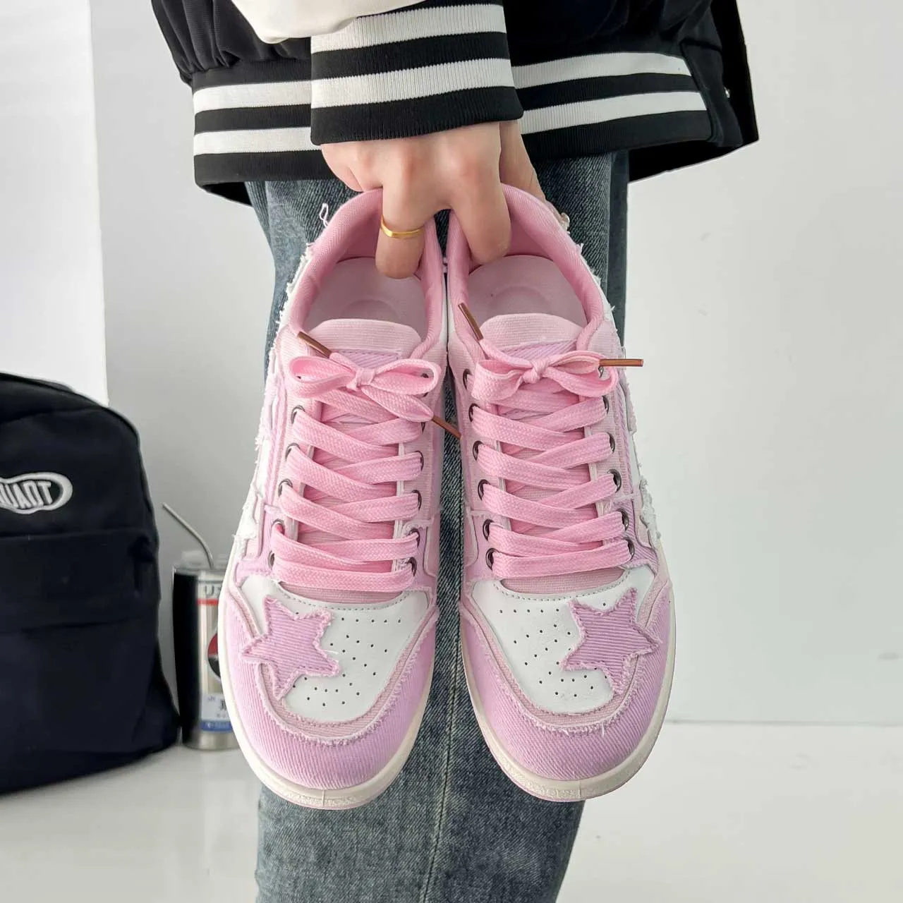 Pink star pattern print casual shoes