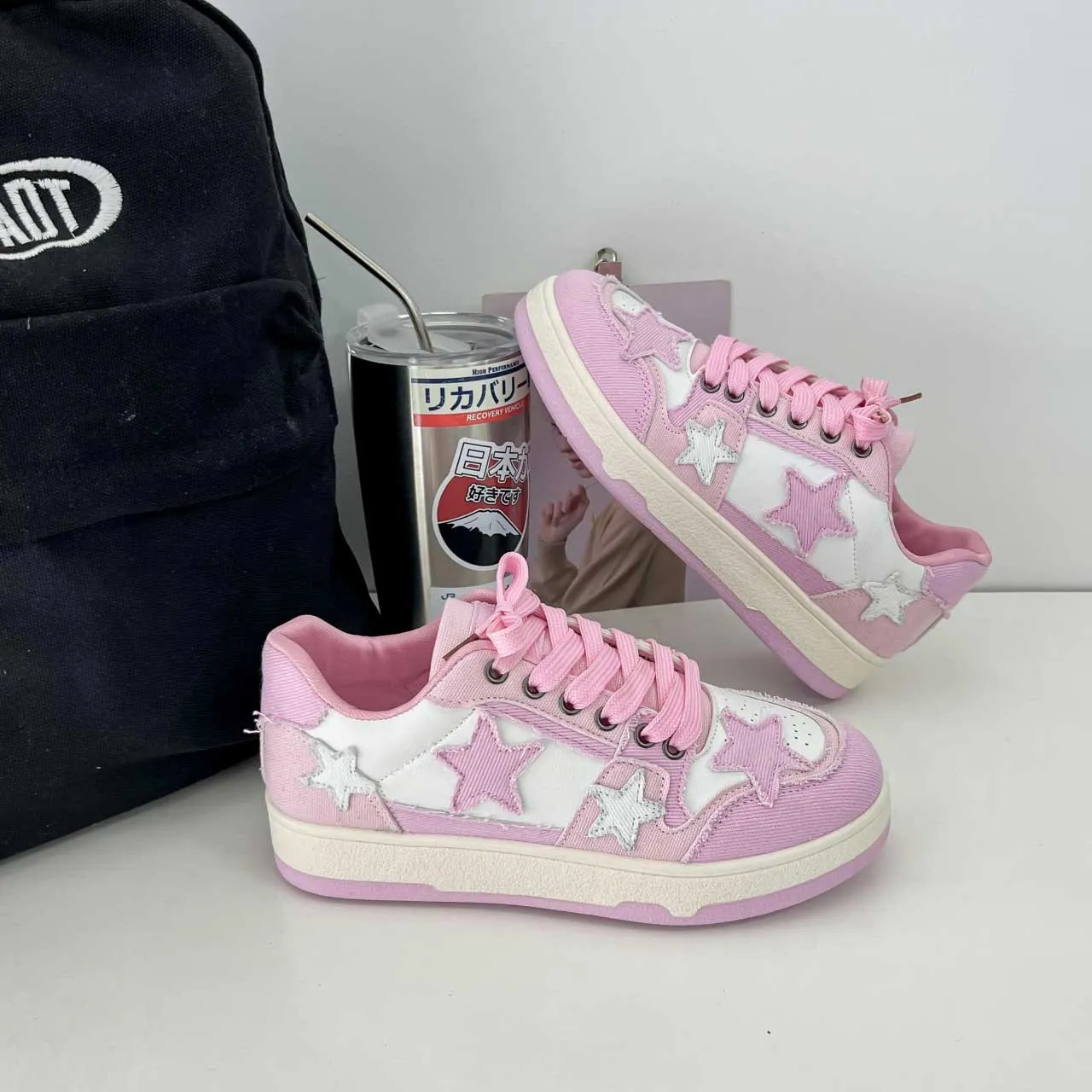 Pink star pattern print casual shoes