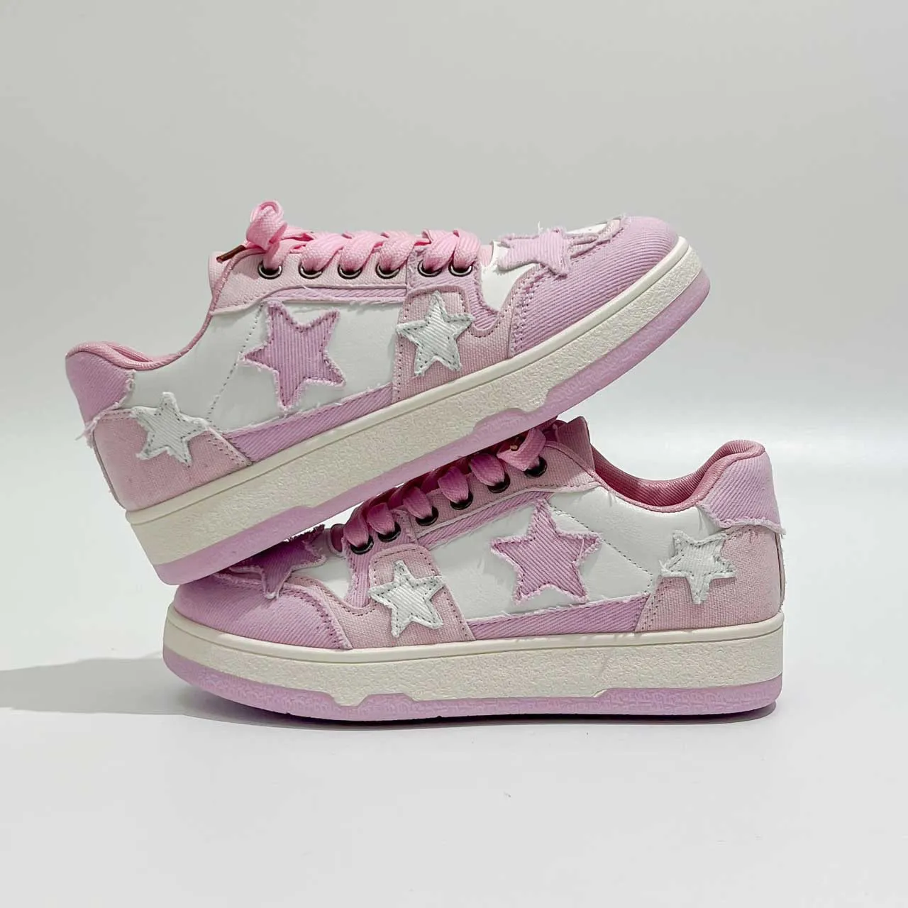 Pink star pattern print casual shoes