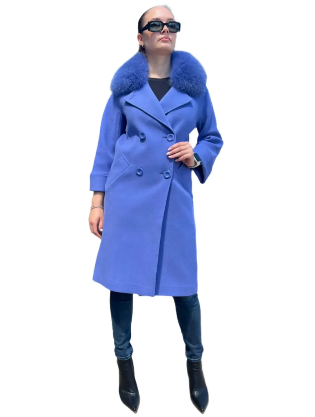 Polar Fox Tailored Cashmere Wool Coat Genuine