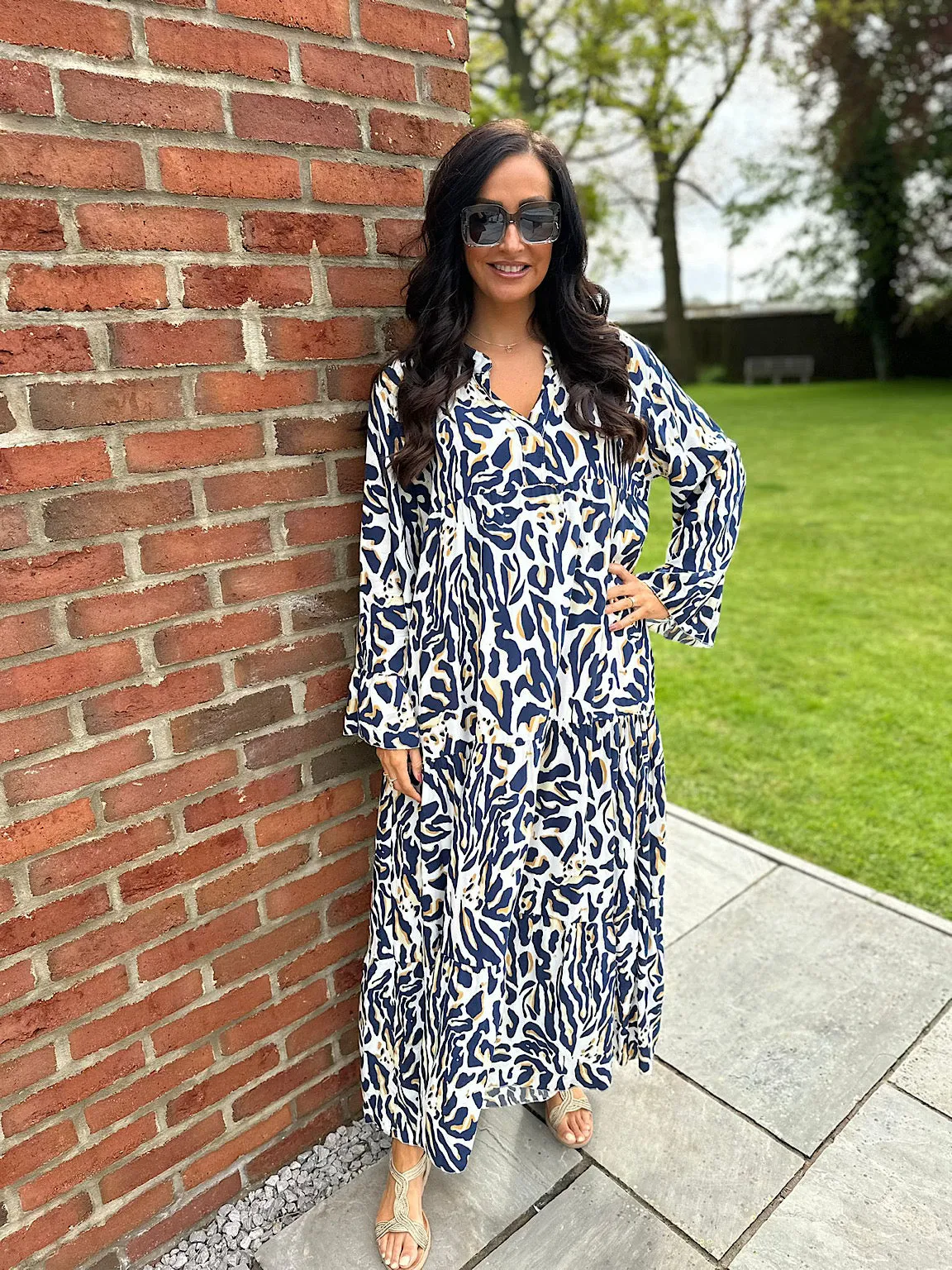 Printed Navy Maxi Dress - Suzie