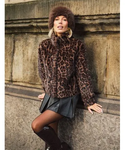 Public Desire Leopard Short Faux Fur Jacket