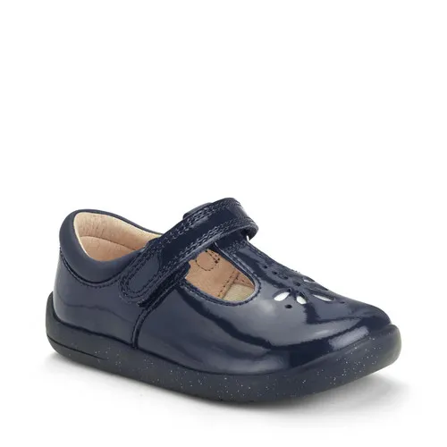 Navy Blue Patent Girls Rip-Tape T-Bar First Walking Shoes for Puzzle