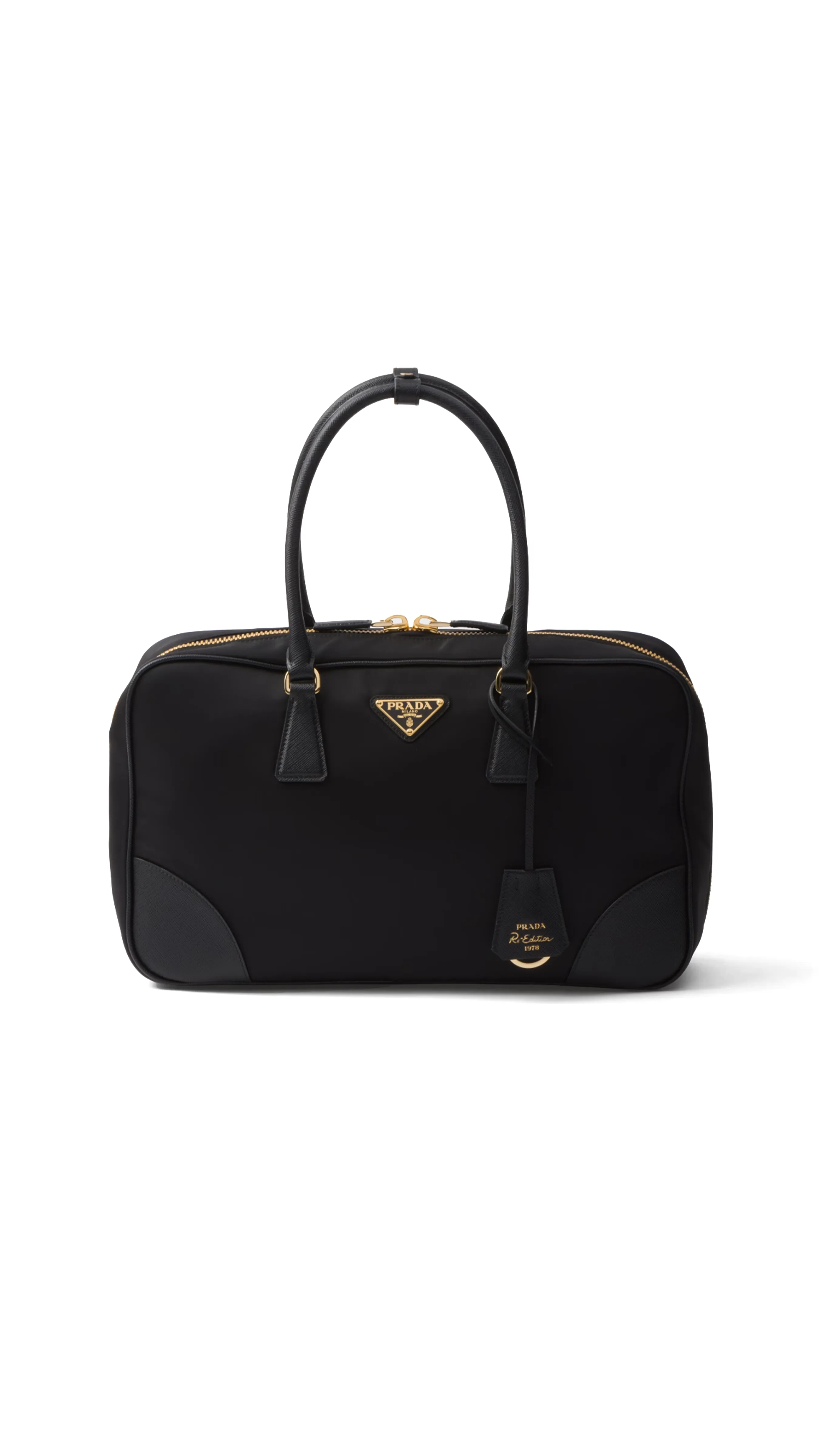 Black Re-Edition 1978 Large Re-Nylon and Saffiano Leather Two-Handle Bag