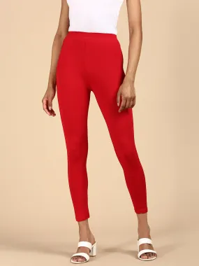 Red Ankle-Length Viscose Leggings