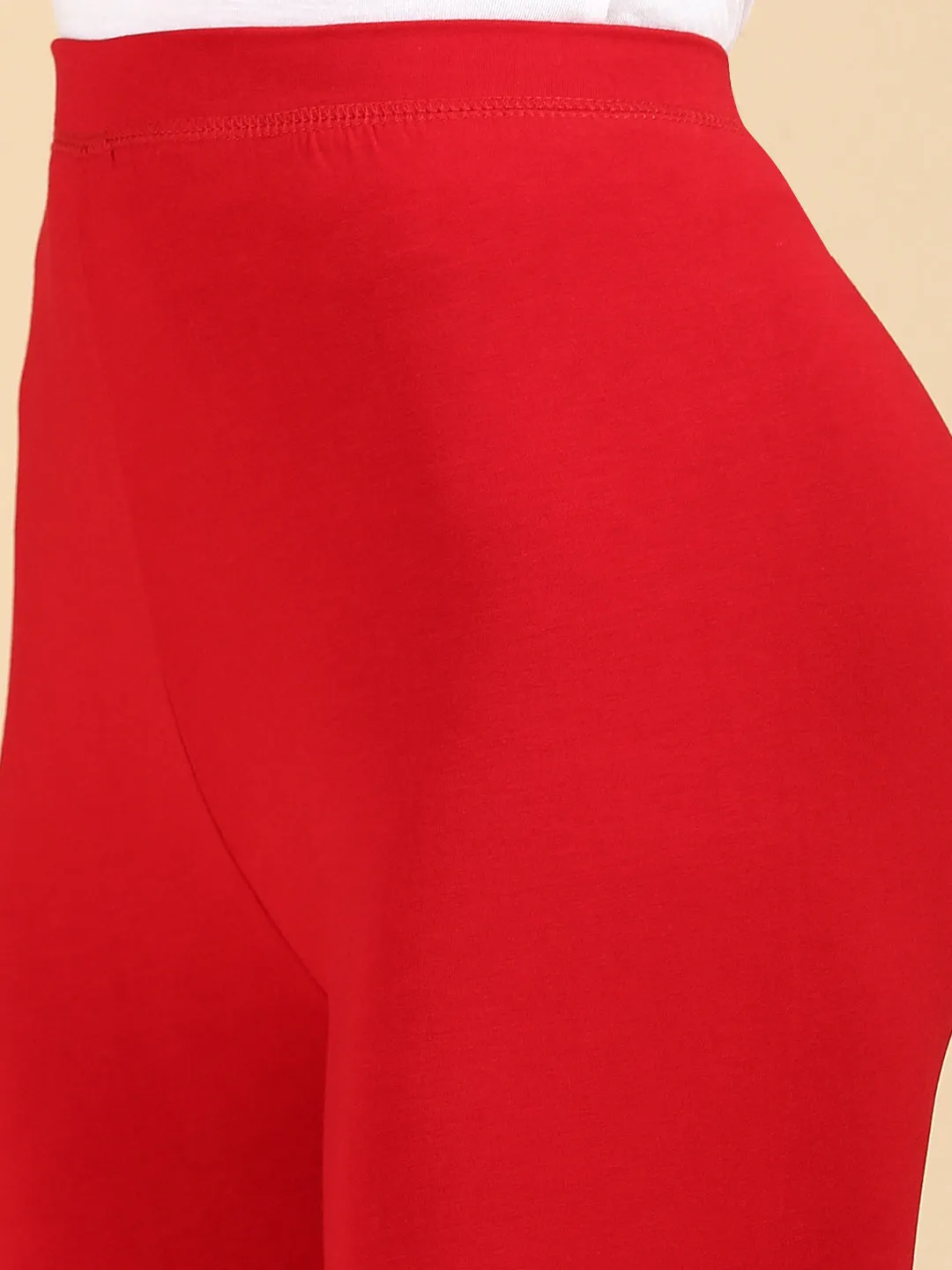 Red Ankle-Length Viscose Leggings