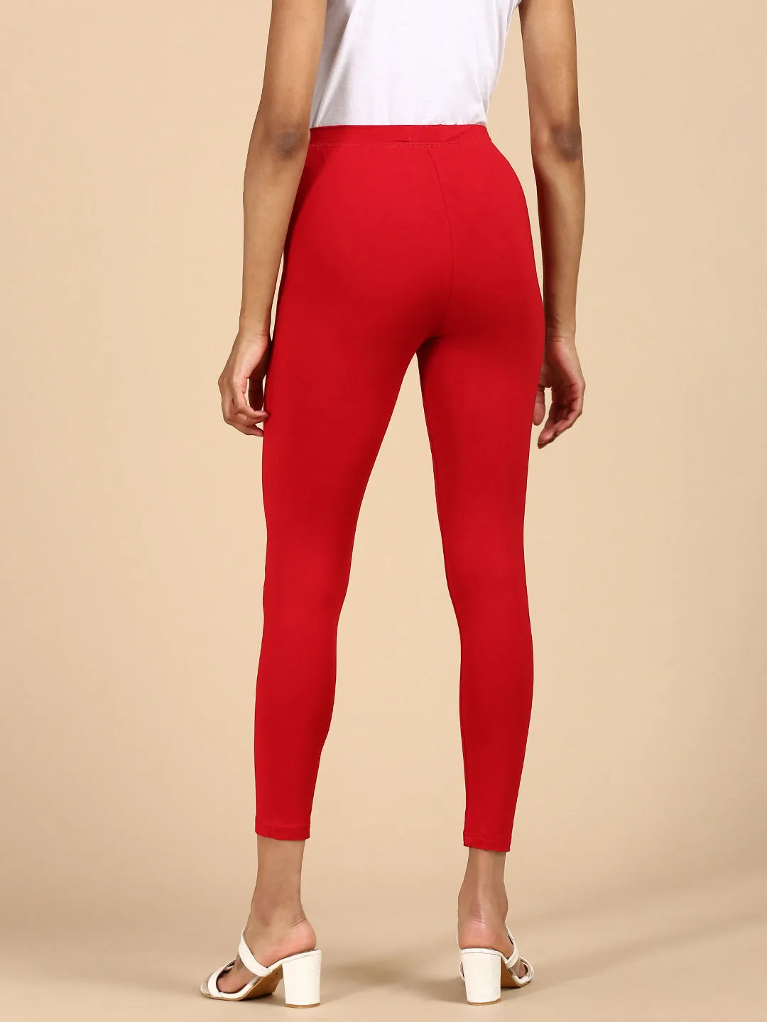 Red Ankle-Length Viscose Leggings