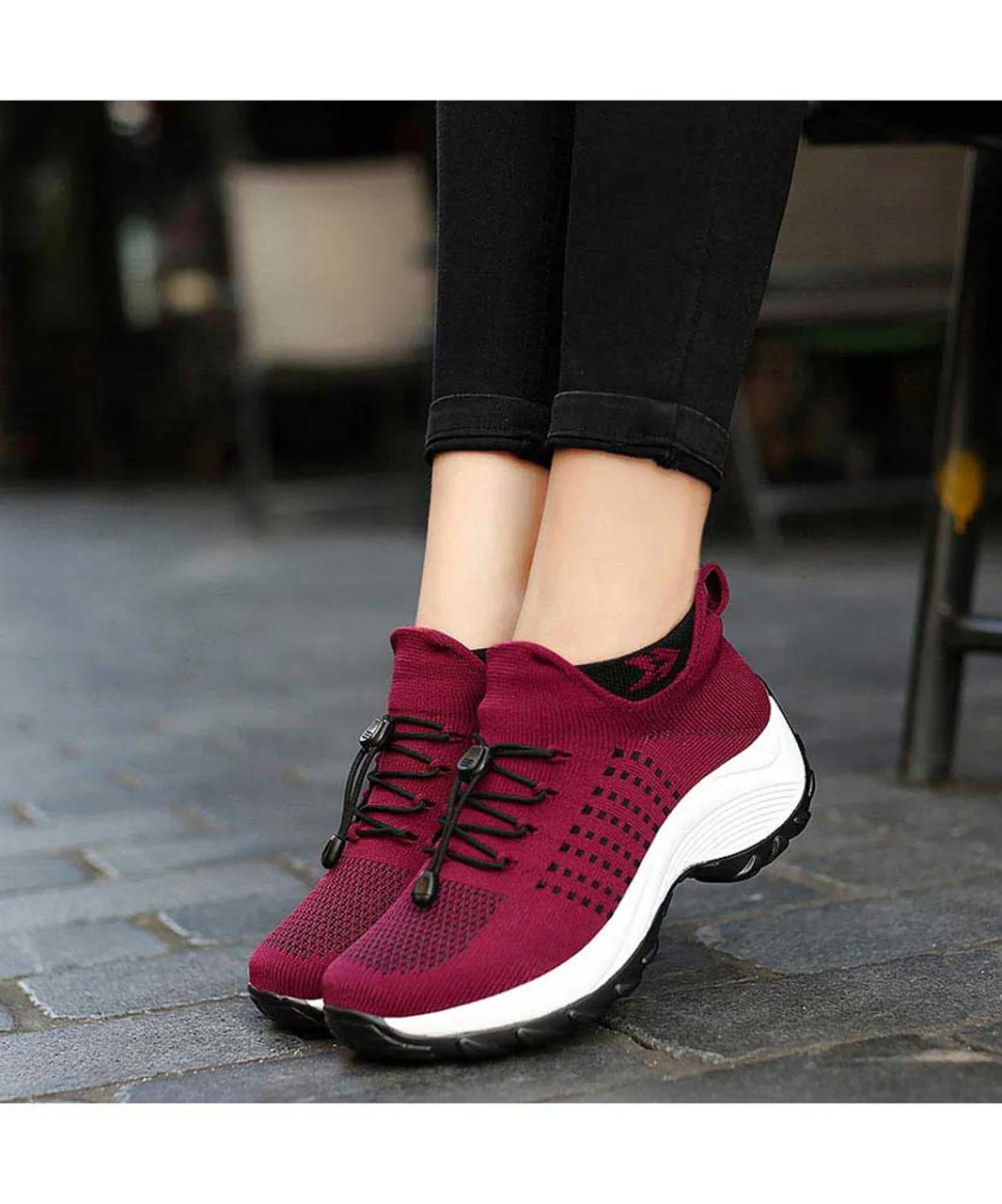 Double Rocker Bottom Shoe Sneaker with Red Pattern