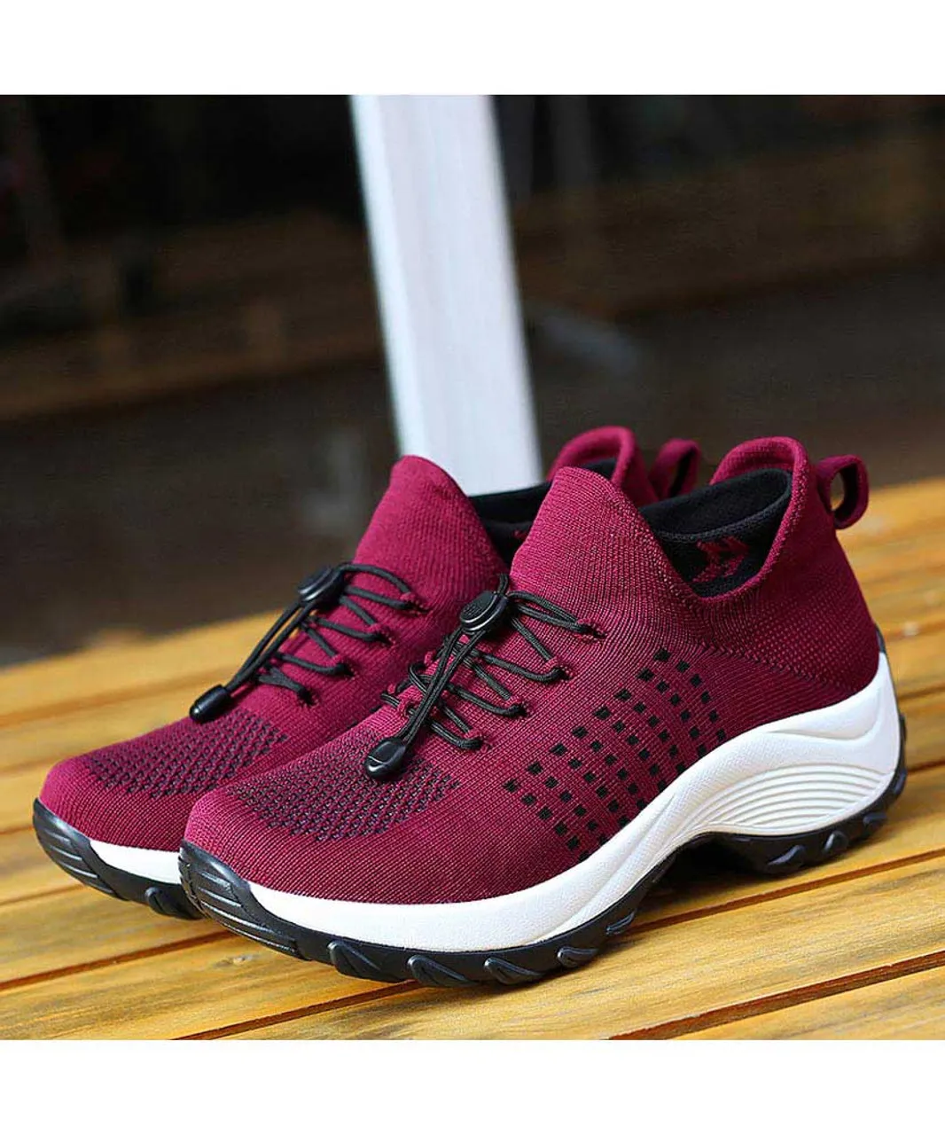 Double Rocker Bottom Shoe Sneaker with Red Pattern