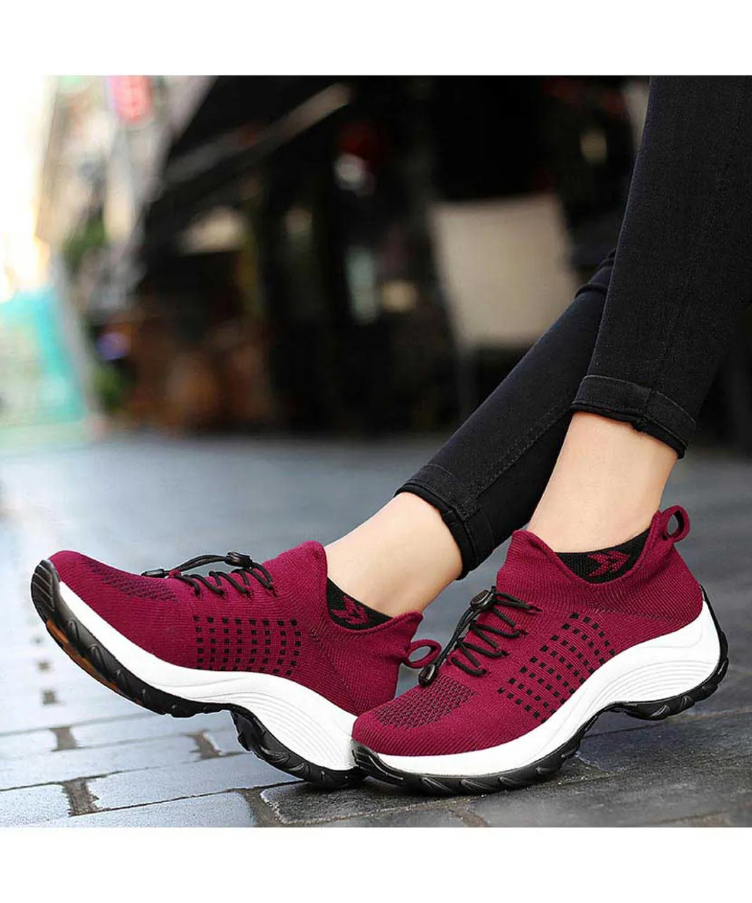 Double Rocker Bottom Shoe Sneaker with Red Pattern