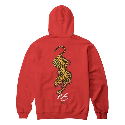 Red Tiger Block Pullover Hoodie by ES Shoes