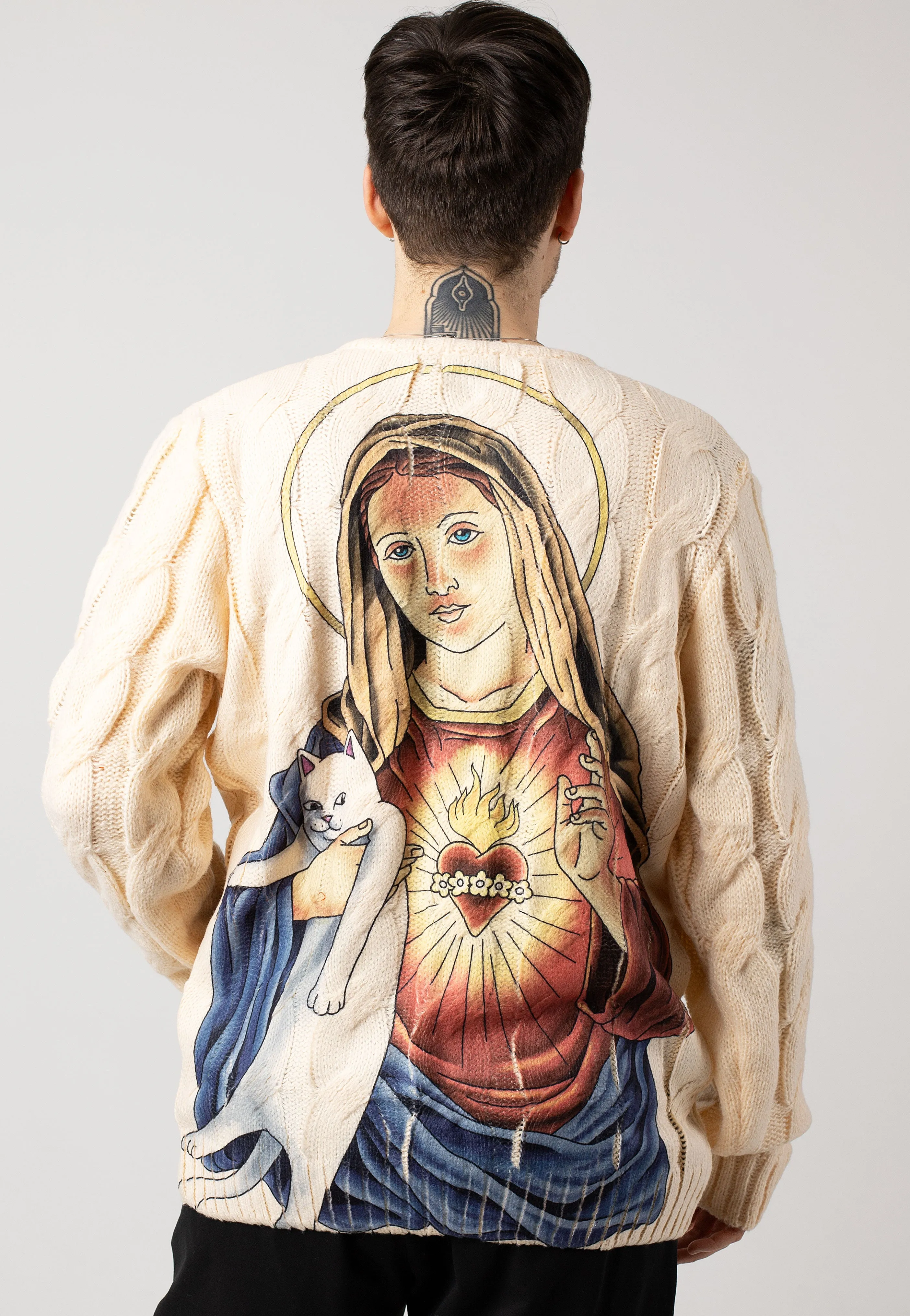 RIPNDIP Mother Mary Cream Cable Knit Pullover