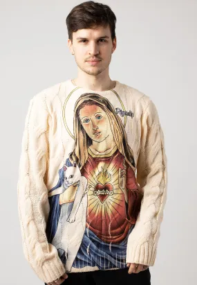 RIPNDIP Mother Mary Cream Cable Knit Pullover