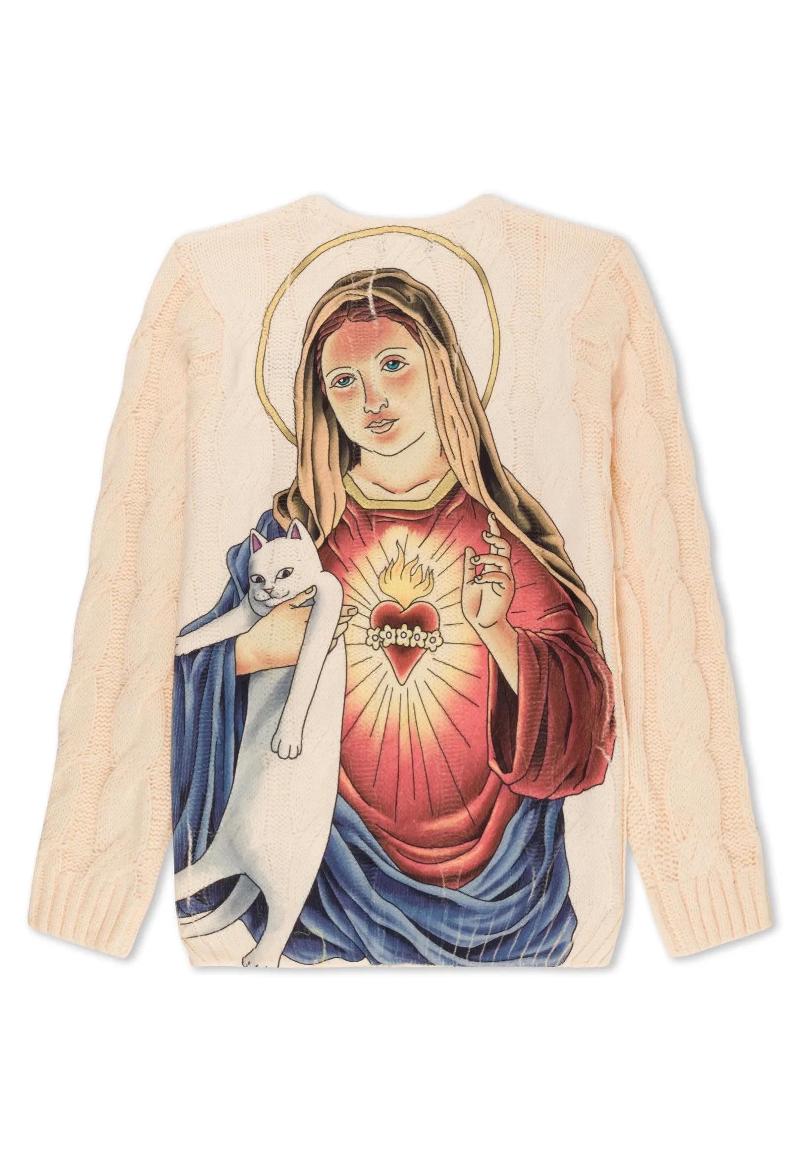 RIPNDIP Mother Mary Cream Cable Knit Pullover