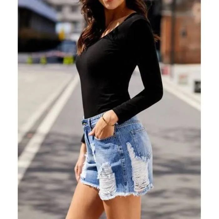 Ripped Denim Shorts