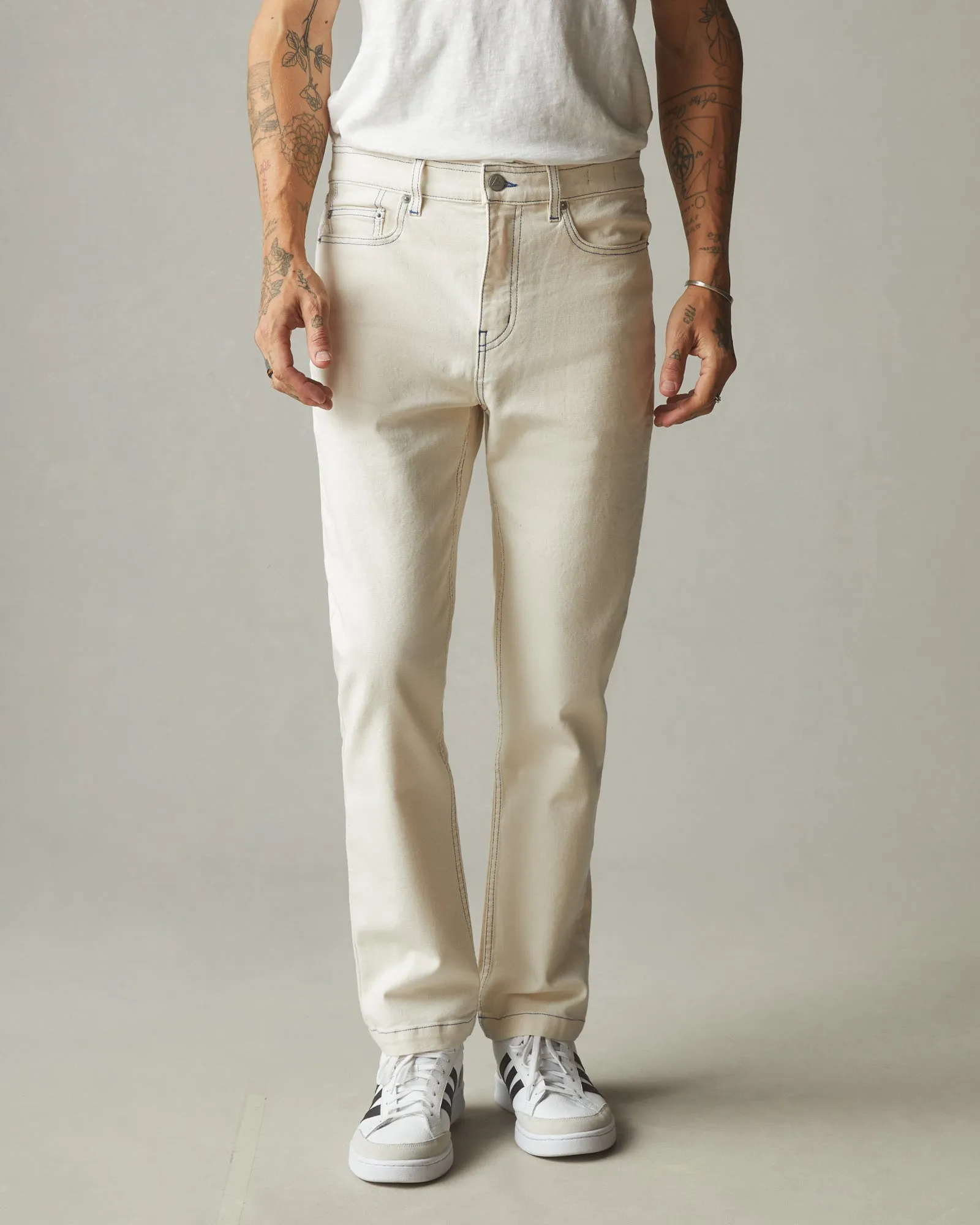 Rugged Straight Leg Pants with Contrast Stitching in Natural Color